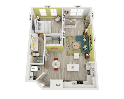 Floor plan for 1 bed, 1 bath, 861 sqft